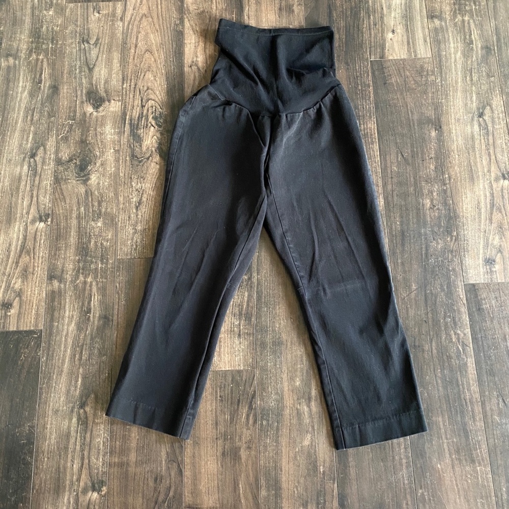 Black cropped cotton maternity dress pants